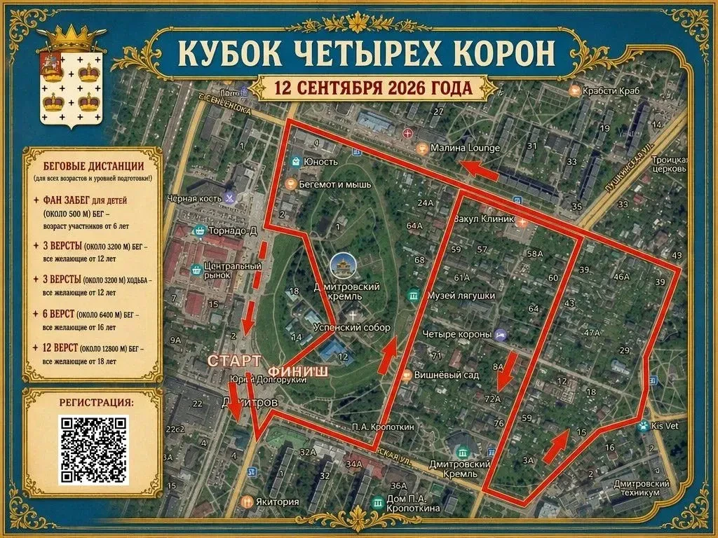 КУБОК ЧЕТЫРЕХ КОРОН — 2026! 👑👑👑👑Маршрут забега: сквозь века по историческому центру.