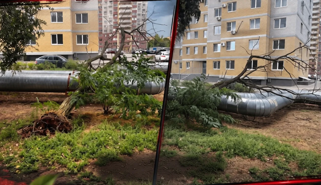 😱Дерево рухнуло на теплотрассу на площади Труда