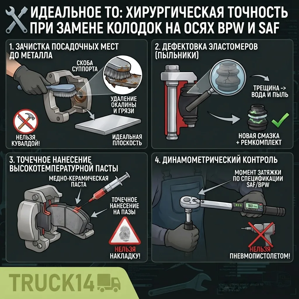 🔧 Идеальное ТО: Хирургическая точность при замене колодок на осях BPW и SAFЧистая работа механика —