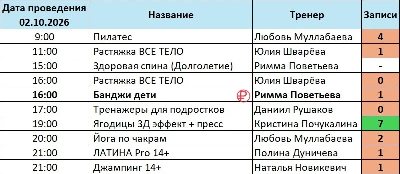 ⭐️РАСПИСАНИЕ НА 02.10.2026