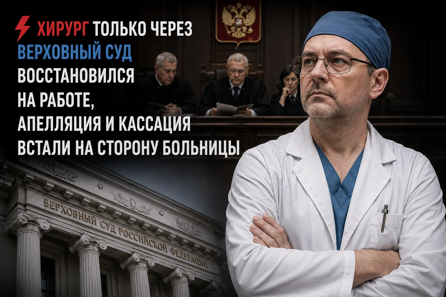 Хирург только через Верховный суд восстановился на работе, апелляция и кассация встали ...