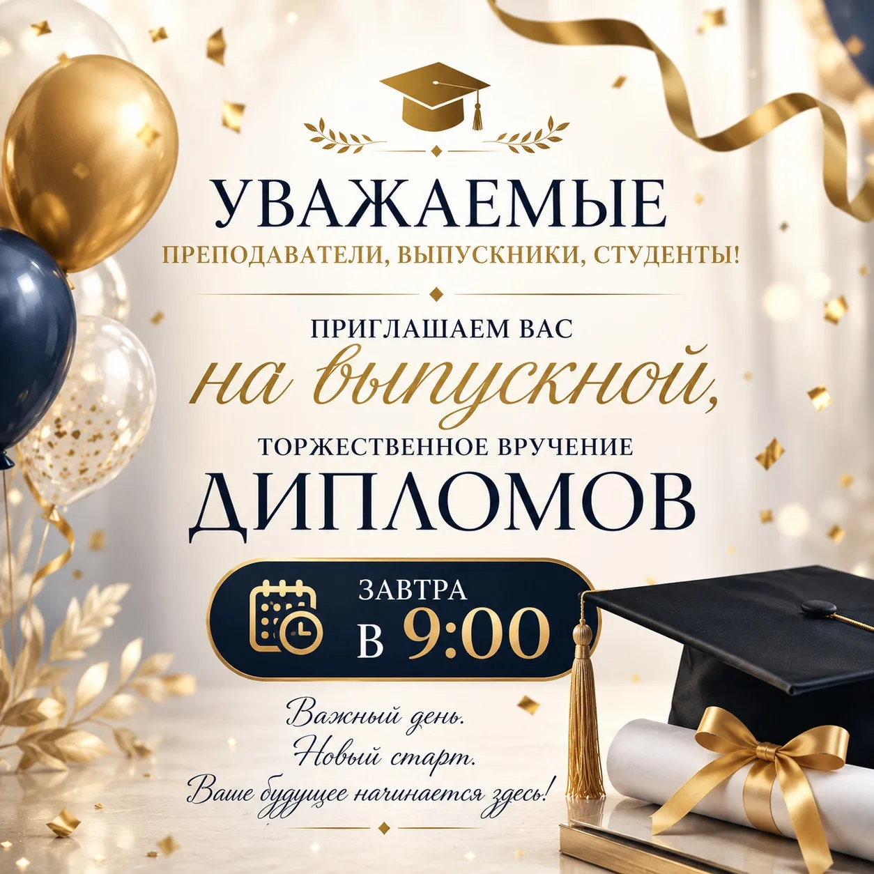 Уважаемые преподаватели, студенты и выпускники!

Приглашаем вас на торжественную церемонию вручения 
