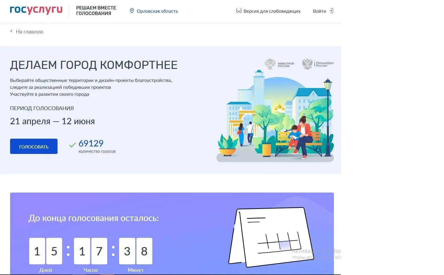 Почти 70 тысяч жителей Орловщины уже проголосовали за благоустройство общественных прос...