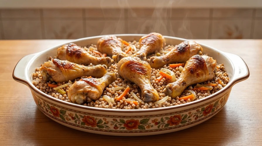 Куриные ножки, запечённые с гречкой в духовке
Сытное, ароматное блюдо: куриные ножки на подушке из г