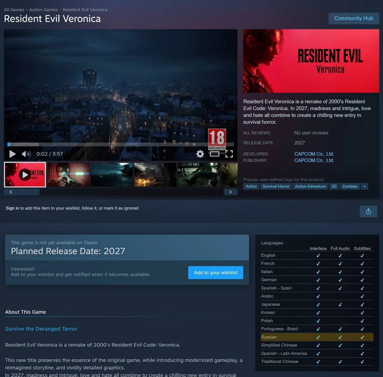 ✔️ Resident Evil Code: Veronica получит полную русскую локализацию