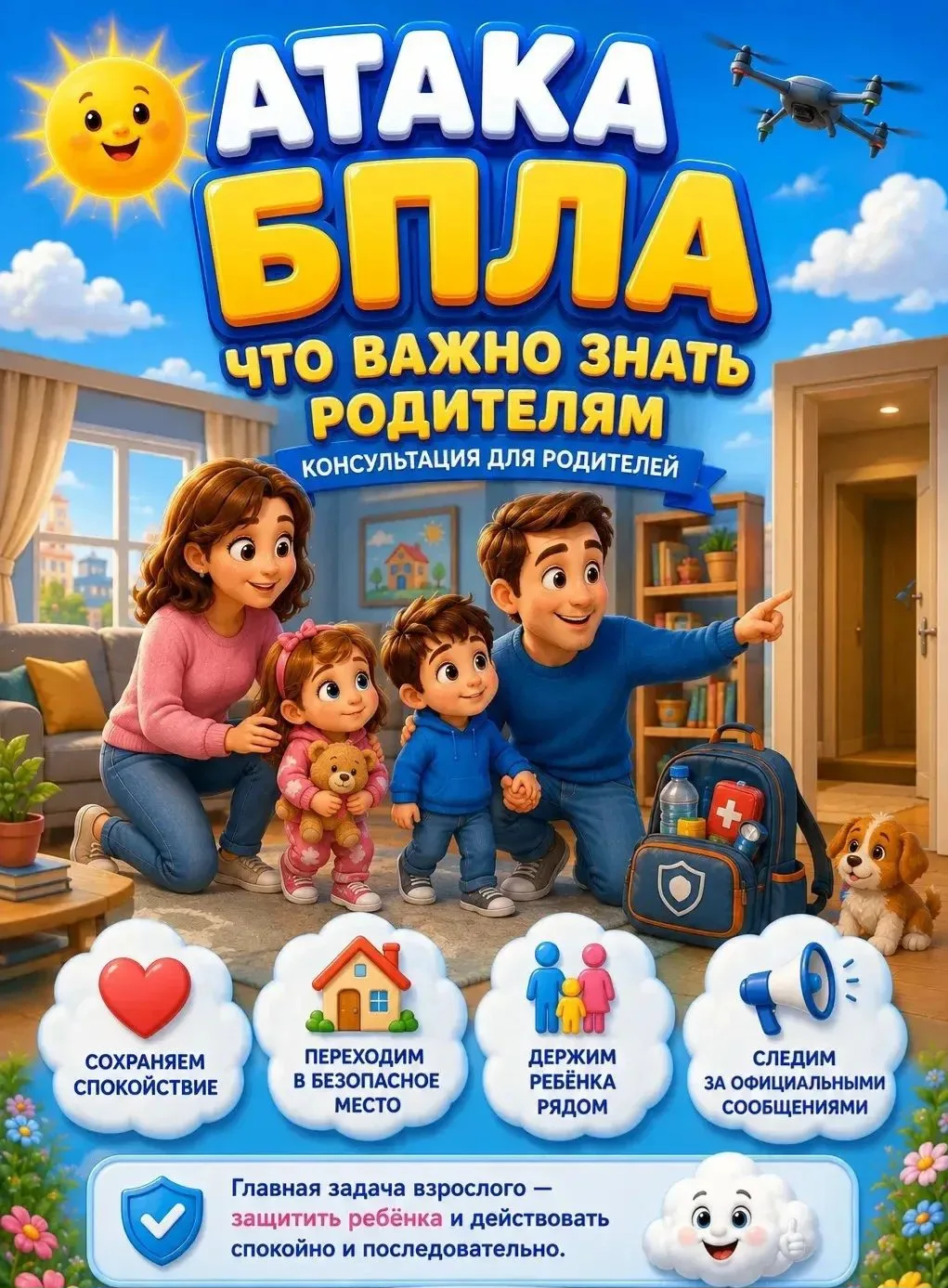 Уважаемые родители, при угрозе атаки БПЛА (беспилотных летательных аппаратов) важно нау...