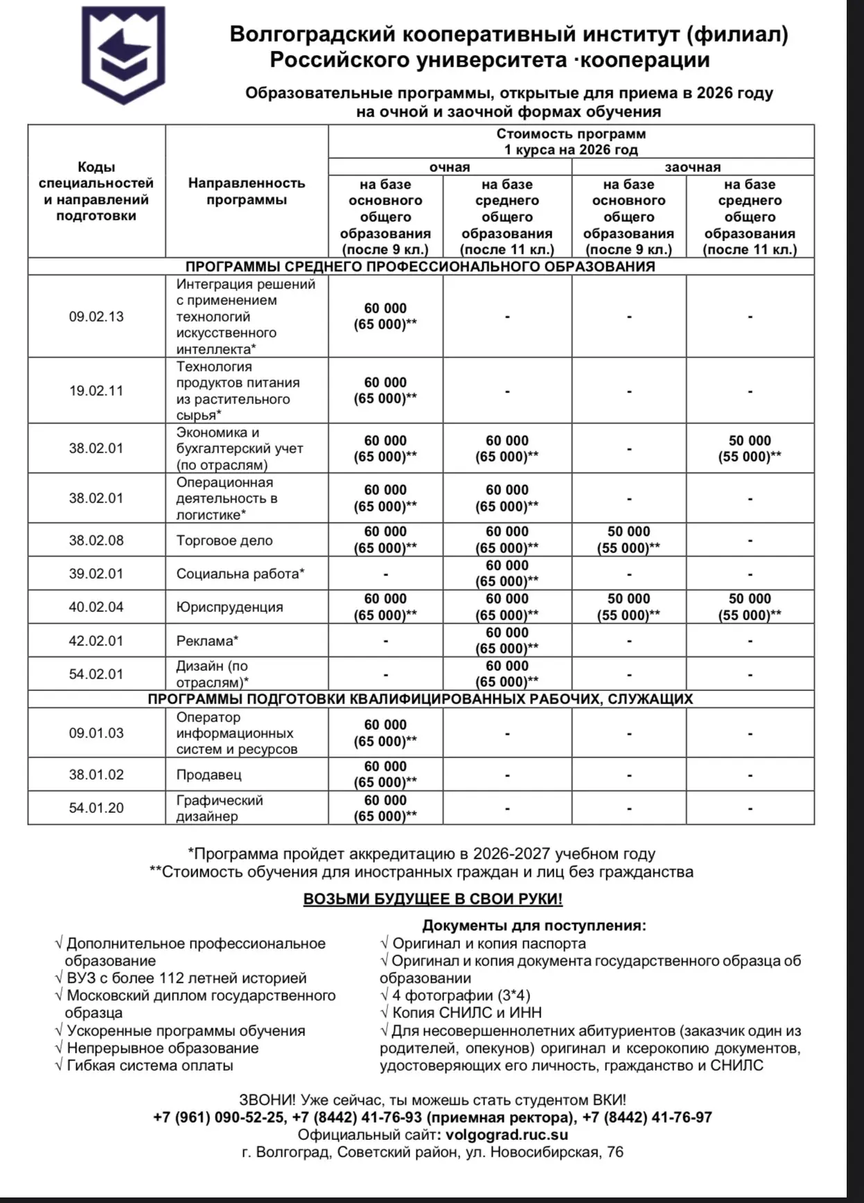 Информация для абитуриентов