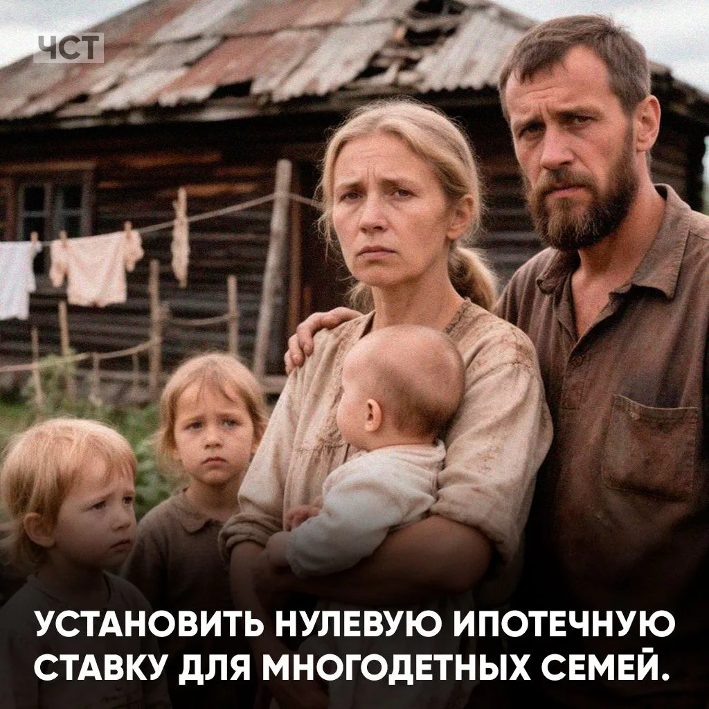 ⚡️Установить нулевую ипотечную ставку для многодетных семей, в которых родителям не исп...