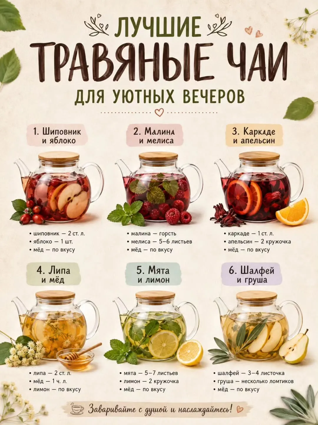 6 травяных чаёв для уютных вечеров