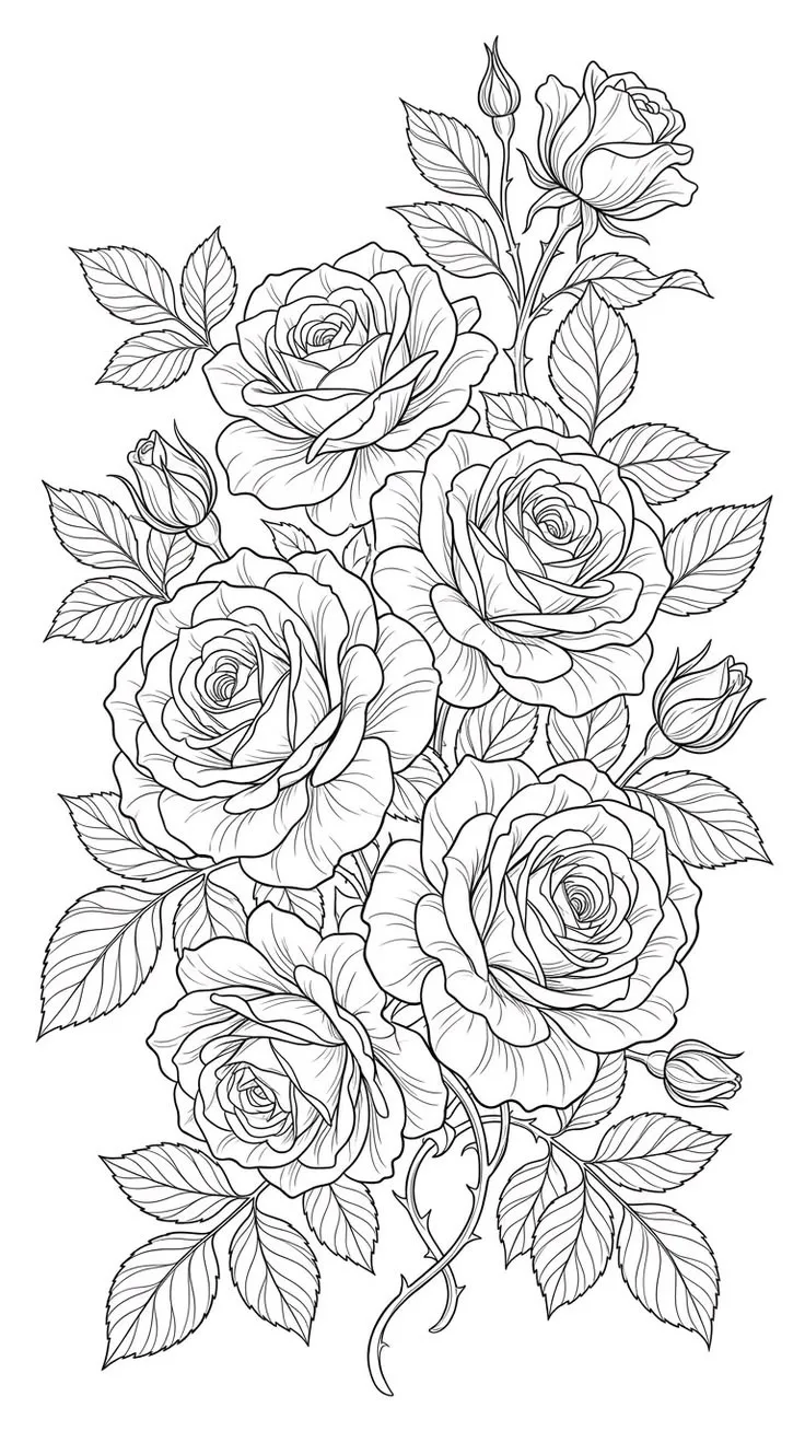 Красивые розы в раскраске антистресс 🌹🌹🌹