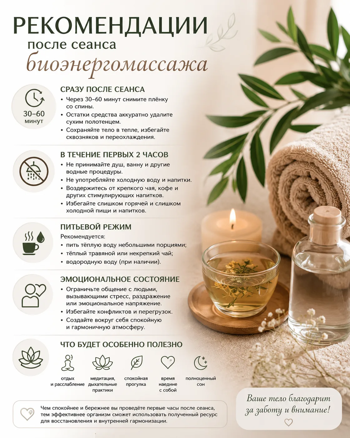 Рекомендации после сеанса биоэнергомассажа