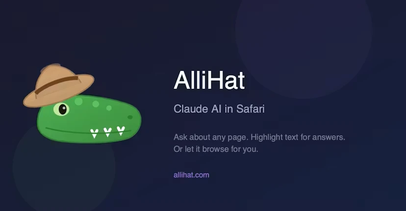 AlliHat — расширение для Safari, встраивающее Claude AI в боковую панель браузера. Вместо переключен