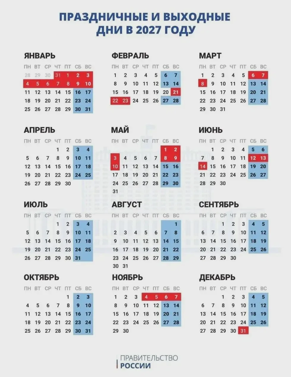 🎄 Новогодние каникулы 2027 года продлятся 11 дней