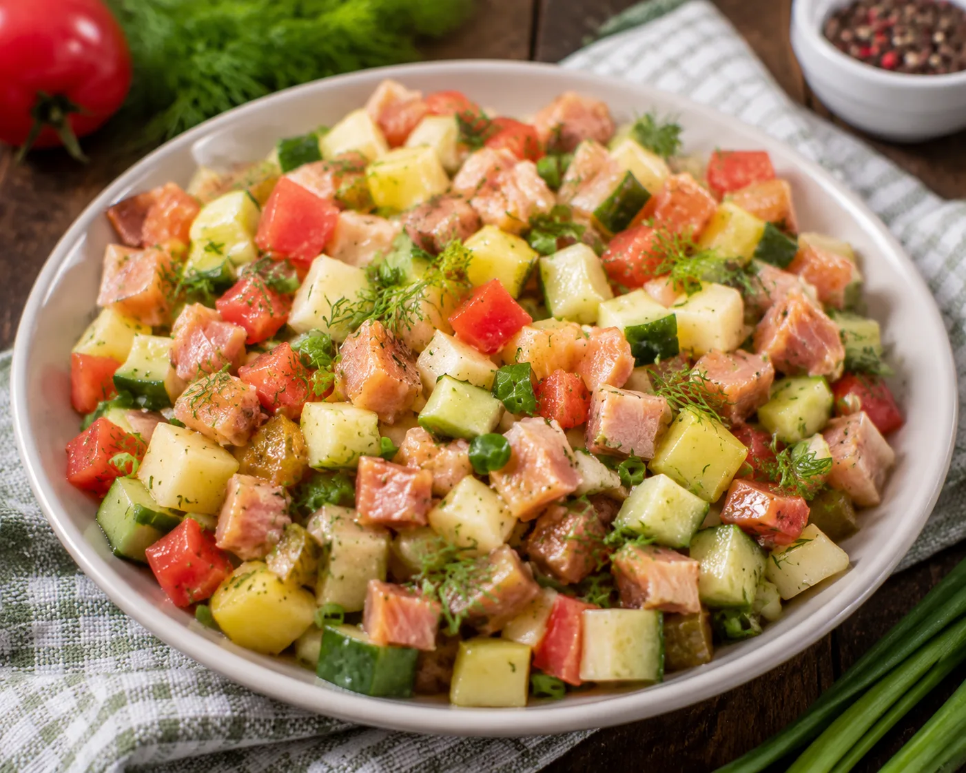 🐟🥗 Вместо привычной «Мимозы» готовлю салат с копчёной рыбой — свежее, ярче и необычнее