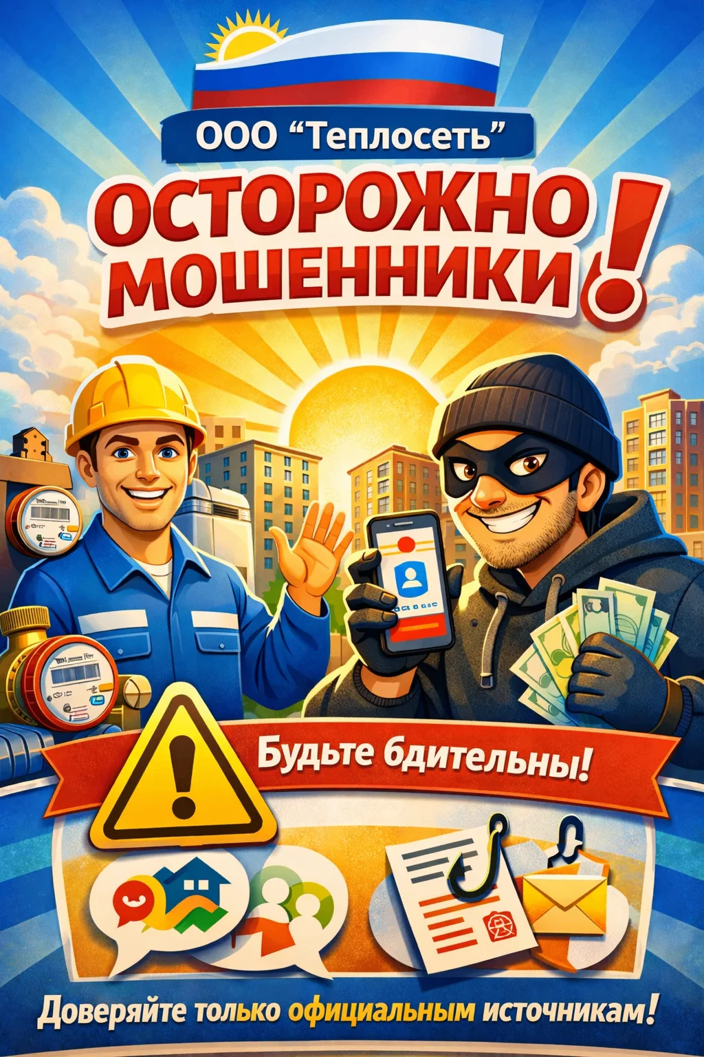 ⚠️ ВНИМАНИЕ! ИНФОРМАЦИЯ ОТ ООО «ТЕПЛОСЕТЬ» — ОСТОРОЖНО МОШЕННИКИ ⚠️Уважаемые жители!