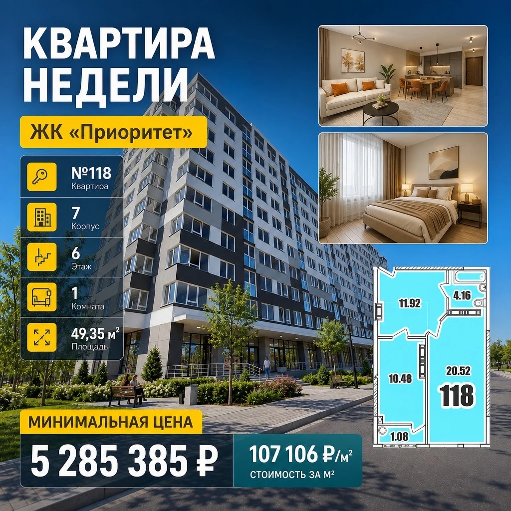 🏠 КВАРТИРА НЕДЕЛИ В ЖК «ПРИОРИТЕТ»