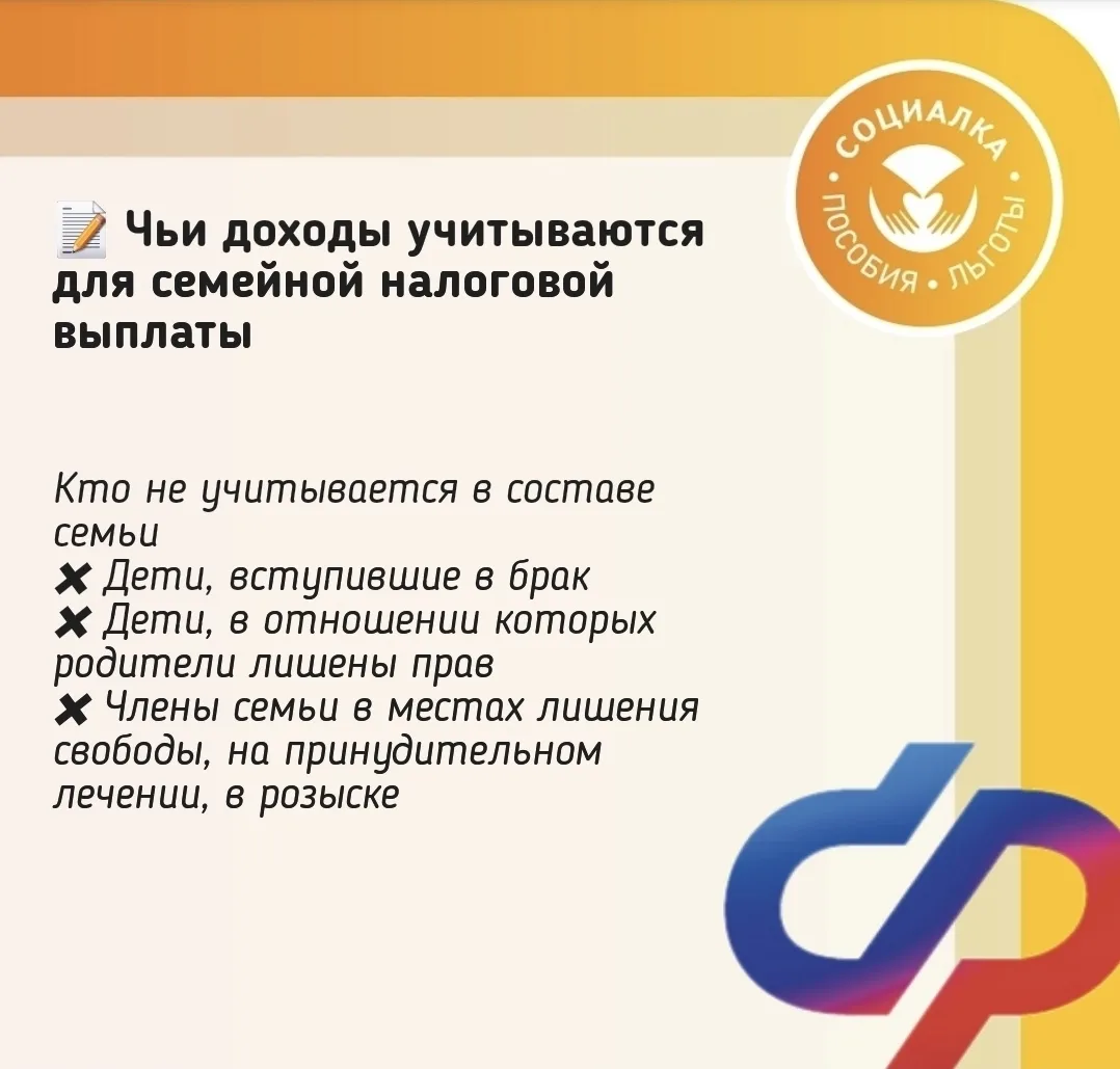 ❗️Состав семьи для новой налоговой выплаты . Чьи доходы учитываются и не учитываются при назначении 