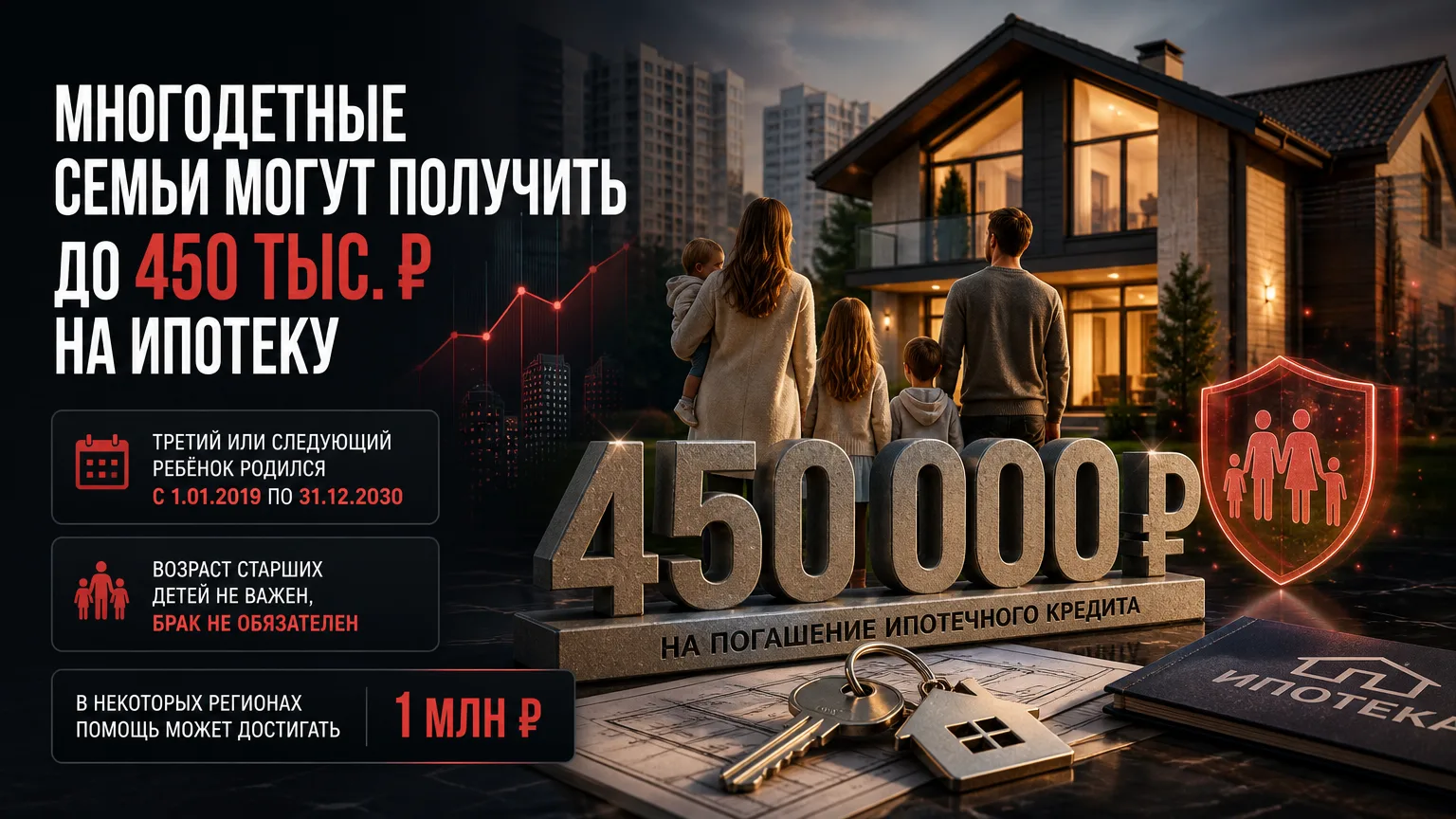 🏠 Многодетные семьи могут получить до 450 тысяч ₽ на ипотеку