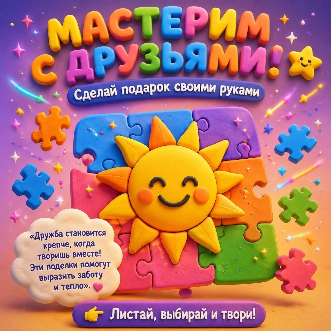 ✅🤝🧑‍🎨Дружба становится ещё крепче, когда творишь вместе. 
🤗Предлагаем сделать простые поделки, к