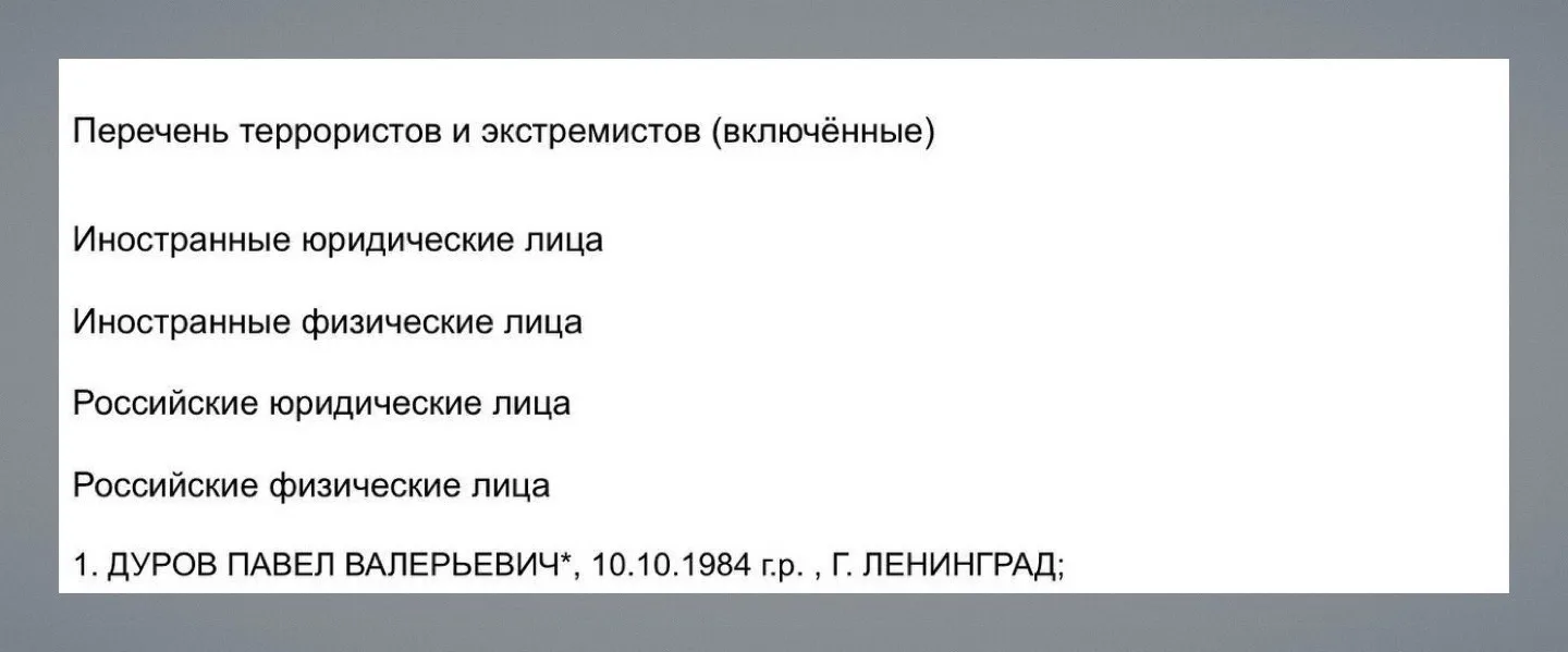 Павла Дурова внесли в список террористов и экстремистов Росфинмониторинга

Это произошло на следующи