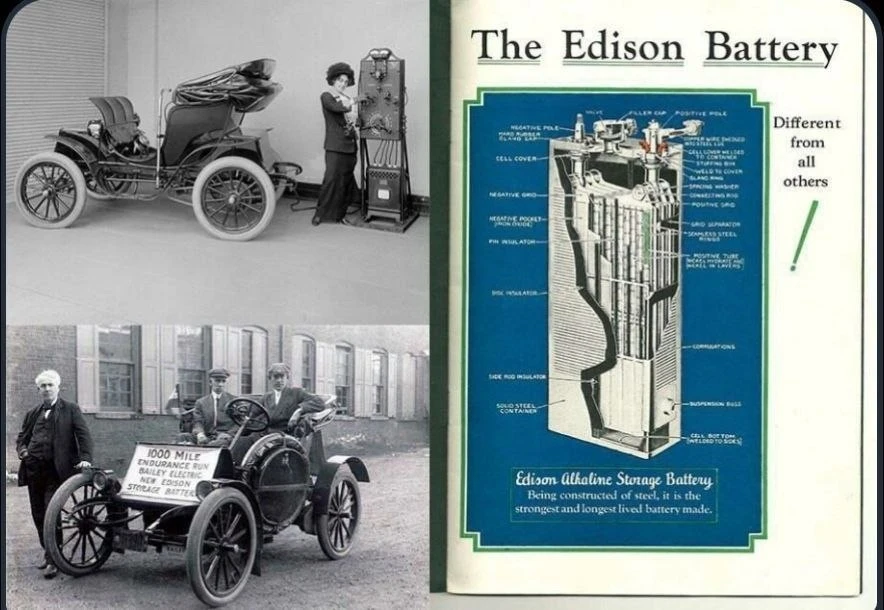 1912 год. Электромобиль фирмы Bailey Electric с батареей конструкции Эдисона во время т...