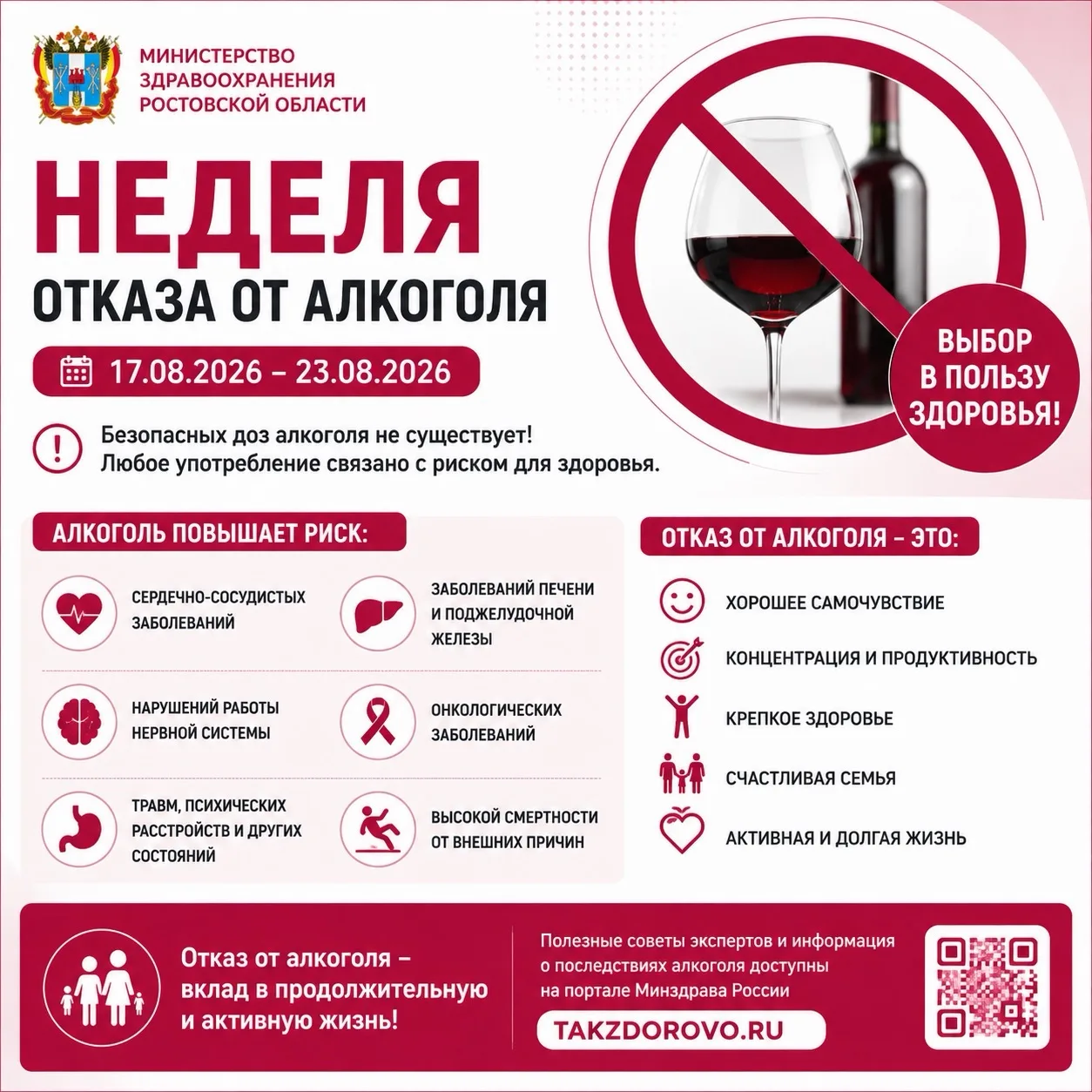 С 17 по 23 августа в России проходит Неделя отказа от алкоголя, организованная Минздрав...