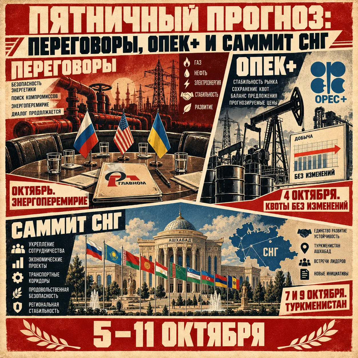 🎲 Пятничный прогноз: переговоры, ОПЕК+ и саммит СНГ