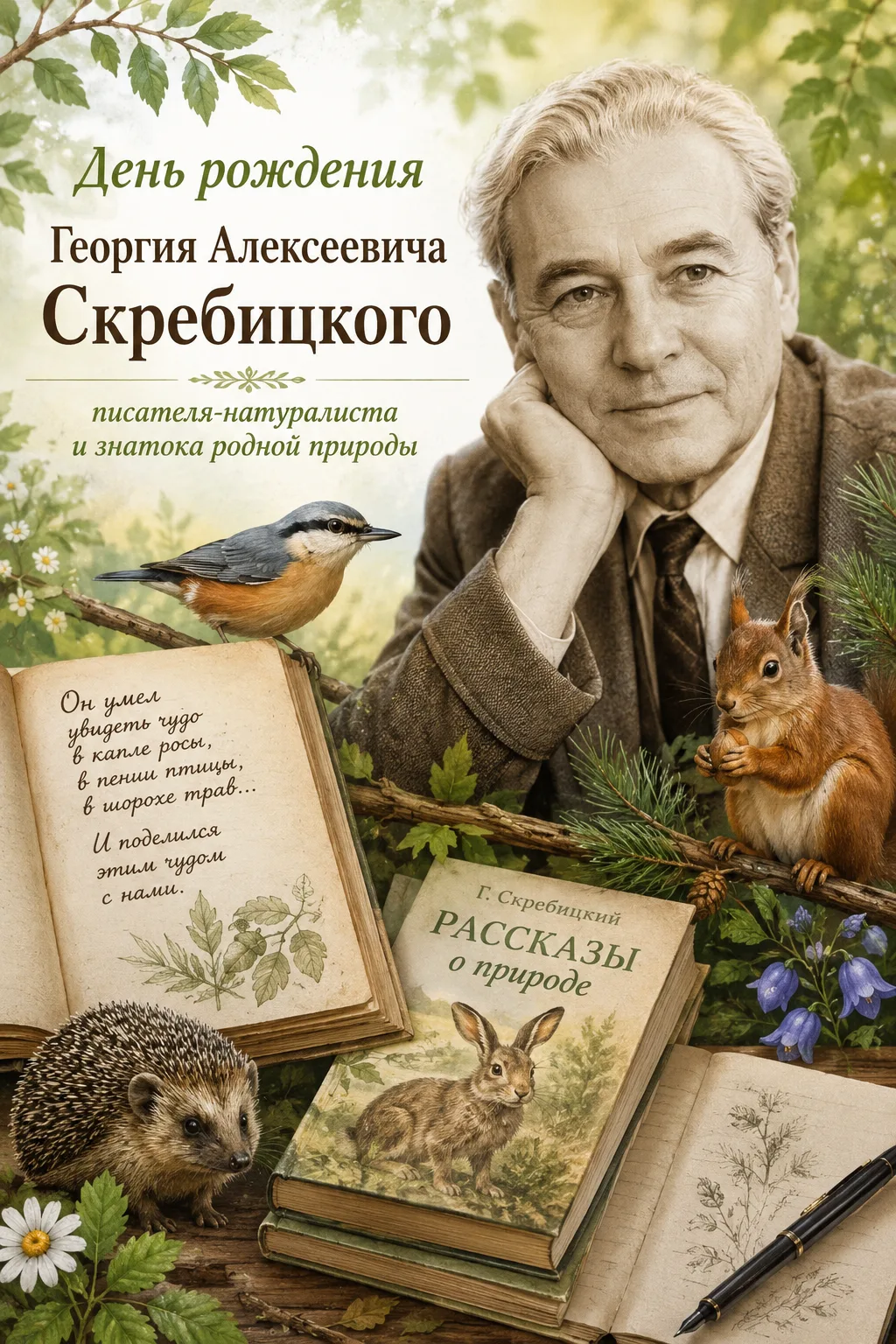 Доброе утро!

Сегодня день рождения Георгия Скребицкого — писателя, который учил видеть красоту в са