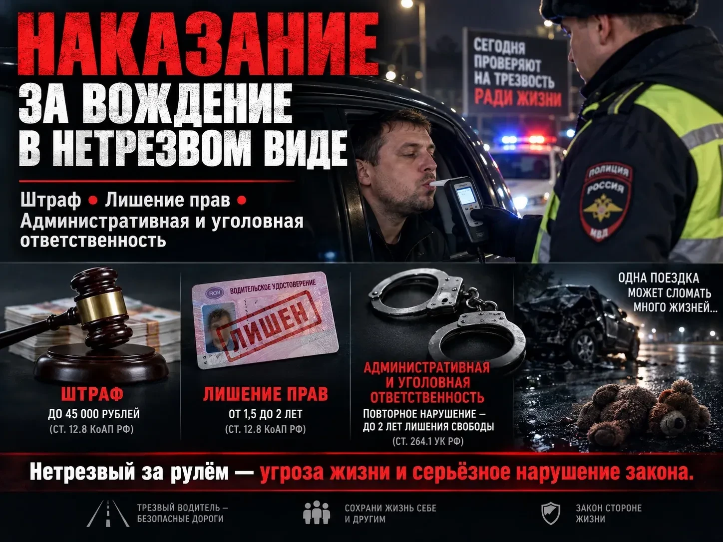 Какое наказание за вождение автомобиля в нетрезвом виде?