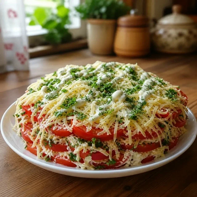 Помидоры с сыром: слоёный вариант