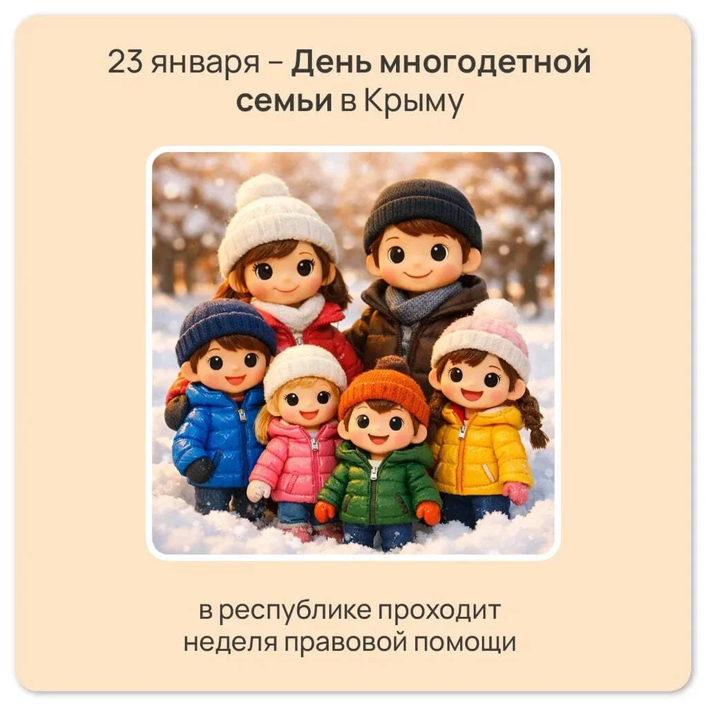 23 января в Крыму впервые будет отмечаться День многодетной семьи. Этот праздник устано...