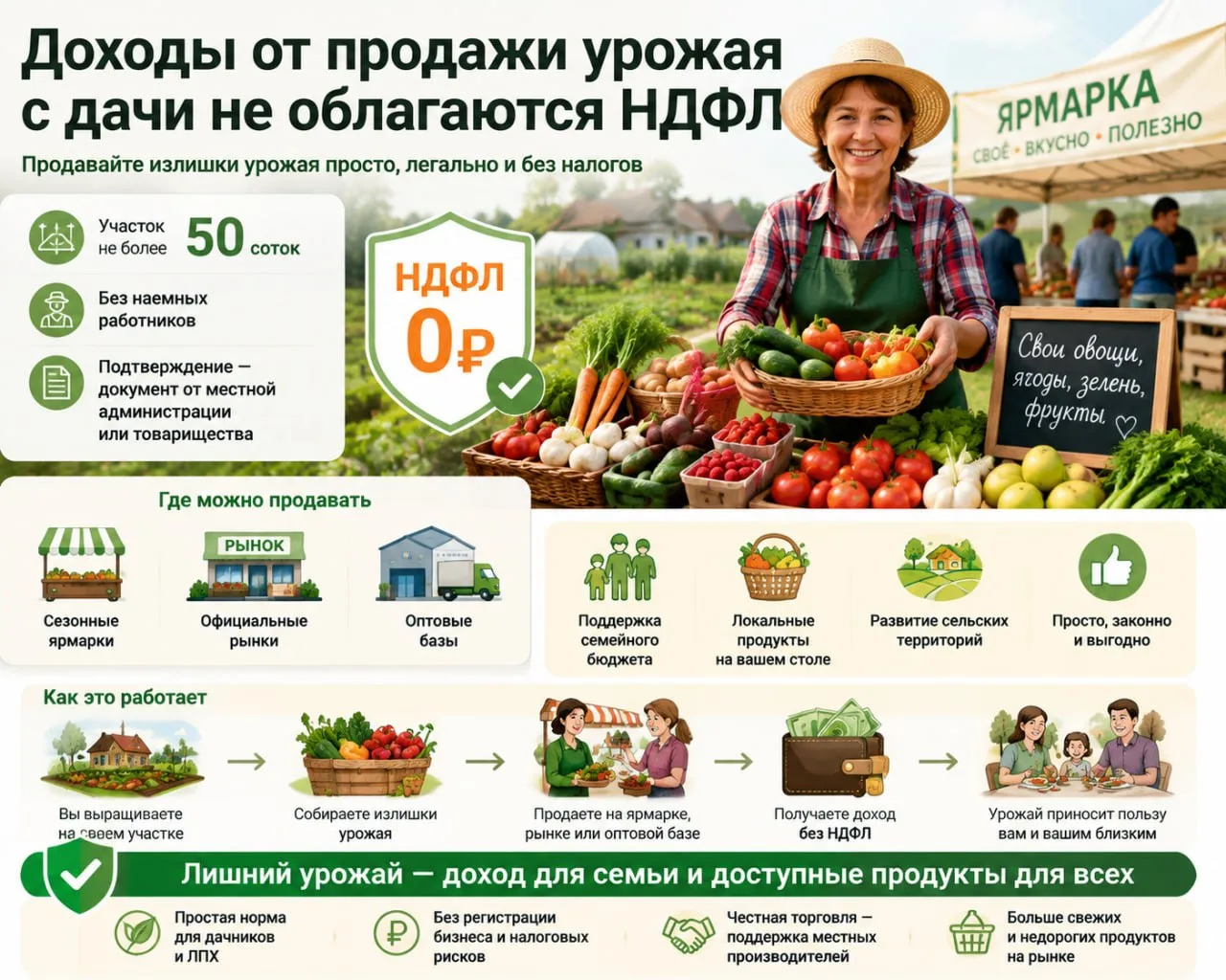 На заметку дачникам: доходы россиян от продажи урожая со своих участков не облагаются Н...