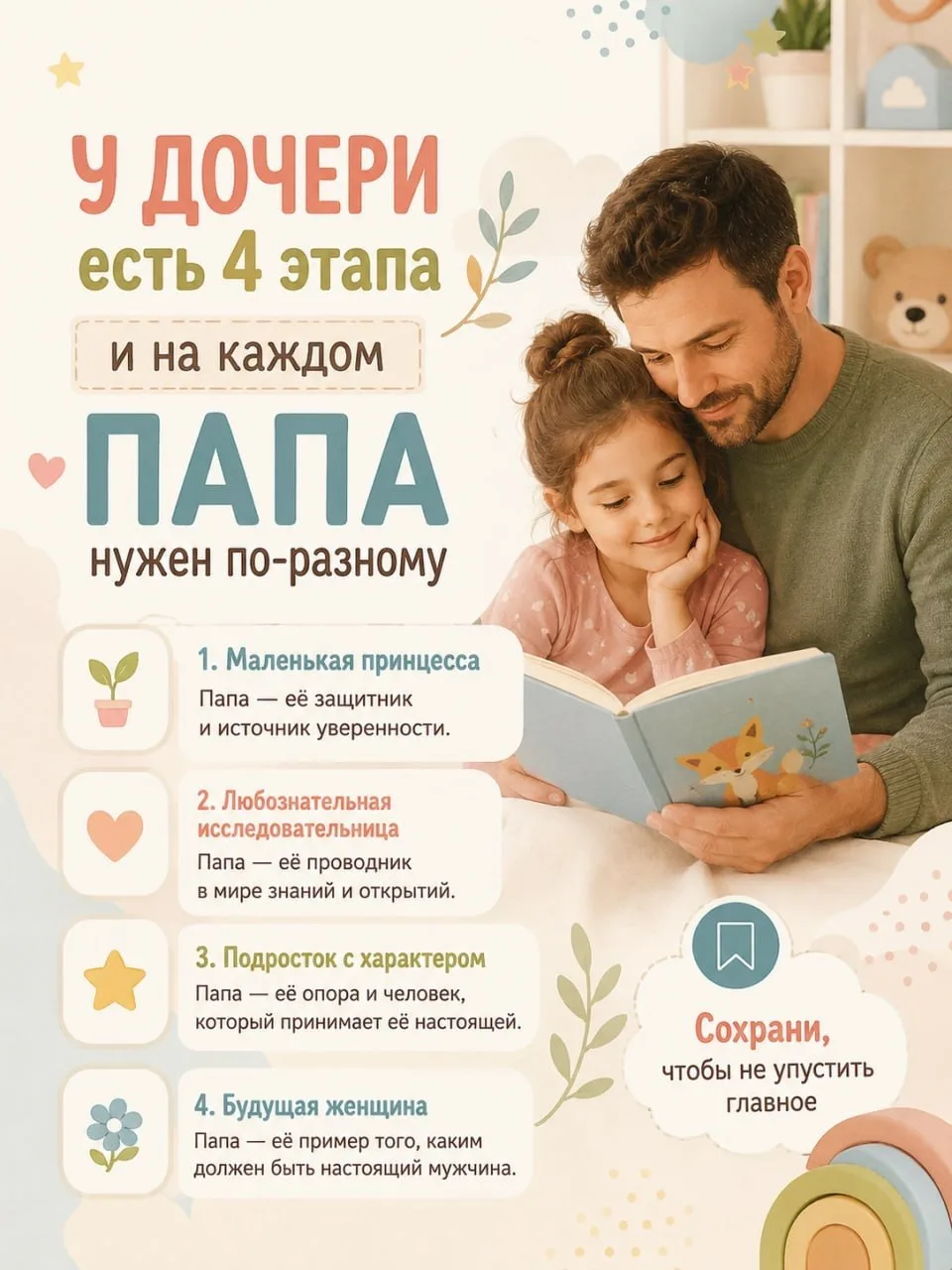 Папа играет важную роль в жизни дочери на каждом этапе её взросления. ❤️
