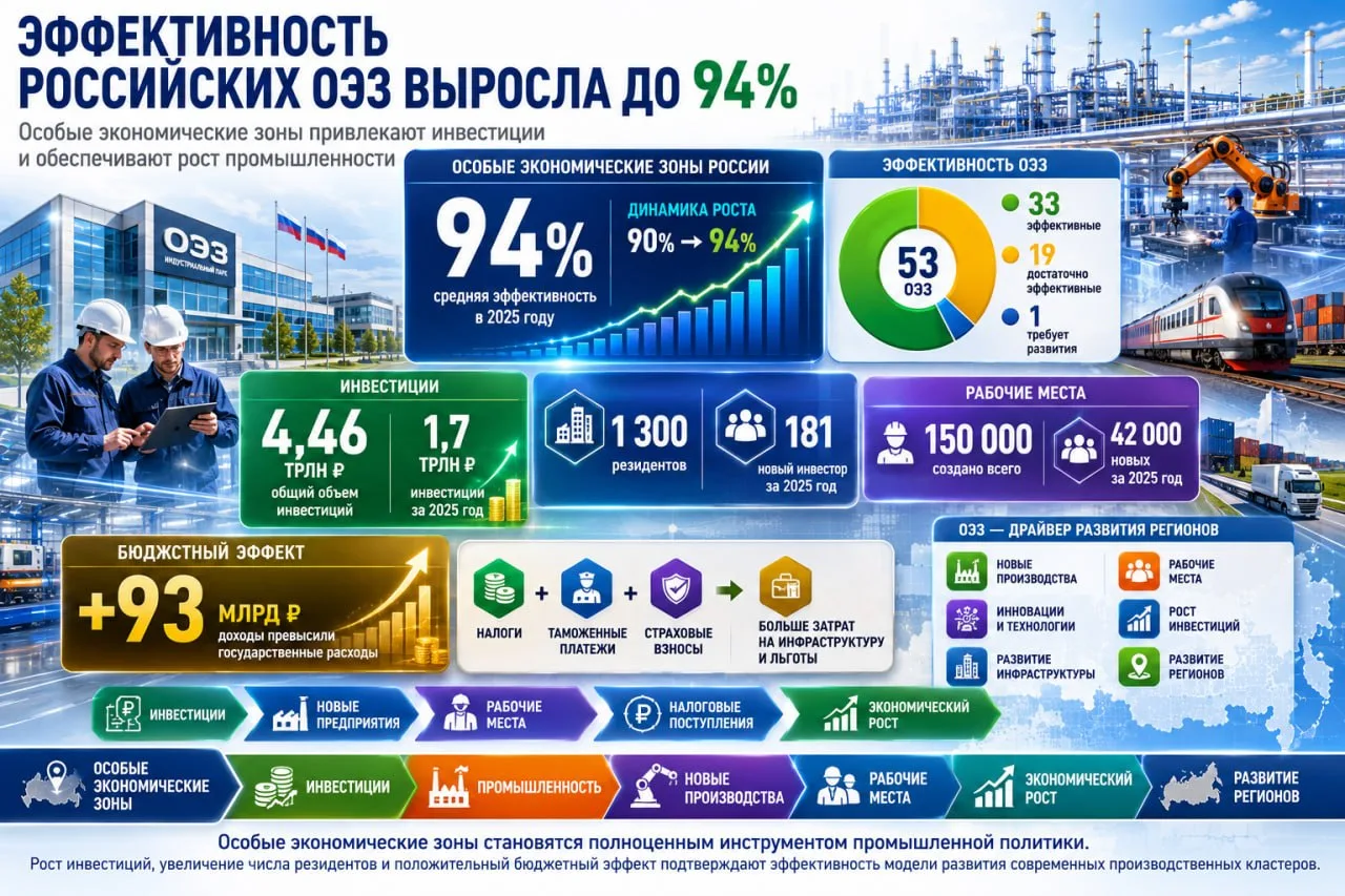 Российские особые экономические зоны стали работать эффективнее: их средняя оценка за год выросла с 