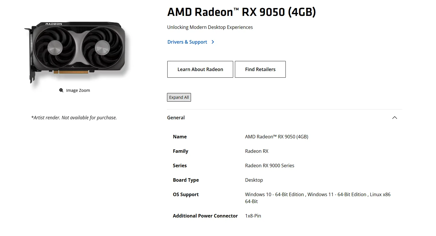 AMD раскрыла все характеристики RX 9050 4 ГБ.