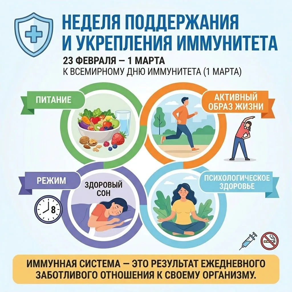 🗓 С 23 февраля по 1 марта в России проходит Неделя поддержания и укрепления иммунитета