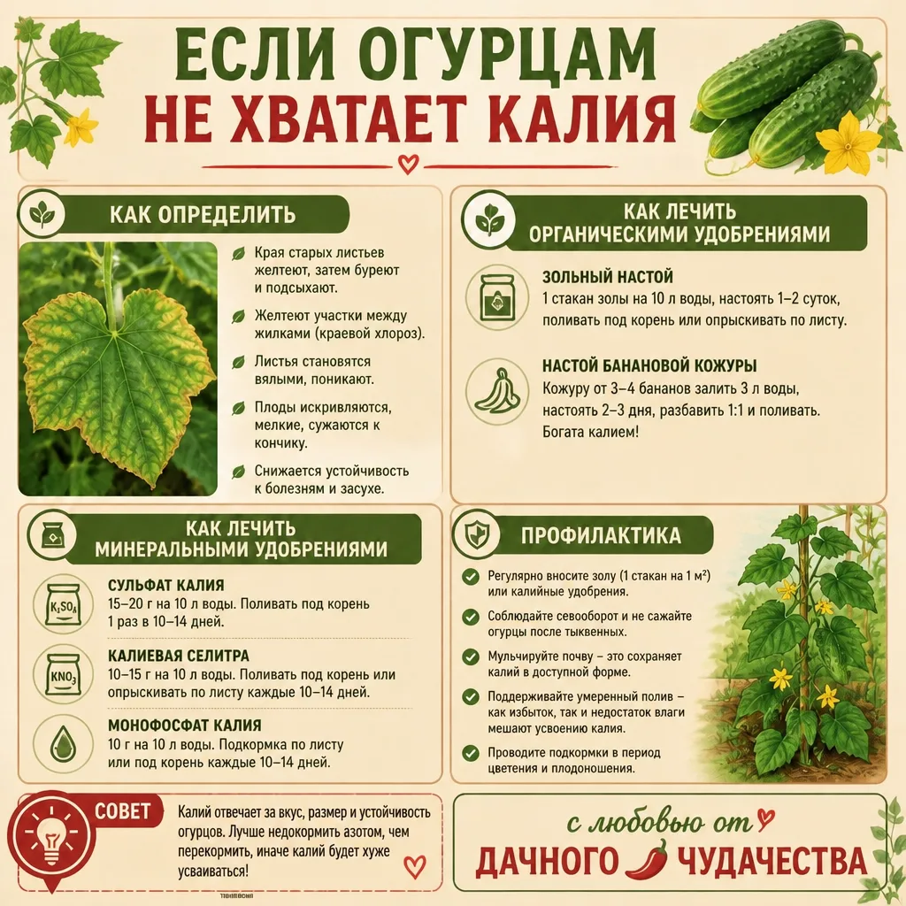 Ваши огурцы не похожи на грушу или лампочку? Значит им хватает калия!

Но очень часто бывает так, чт