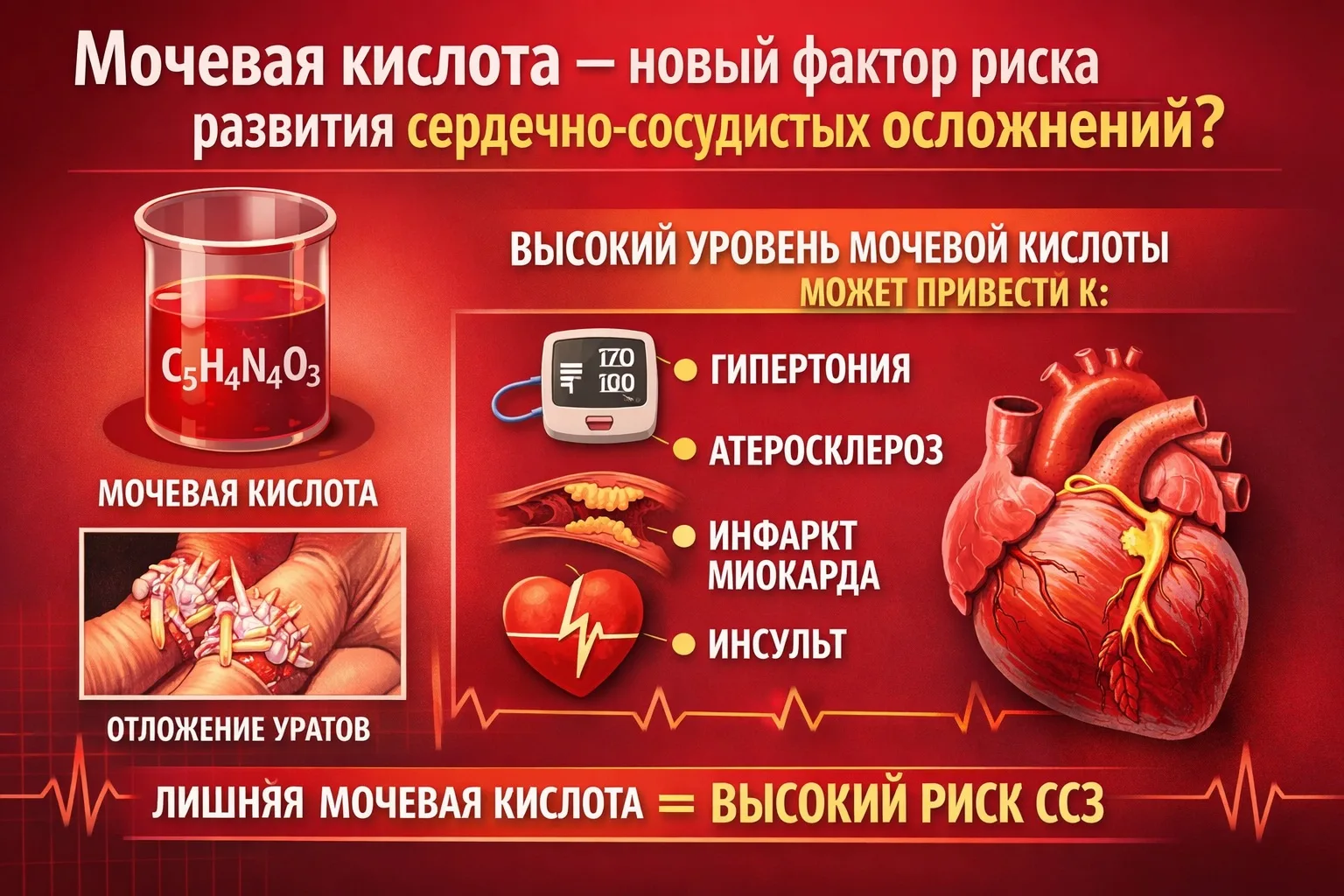 🤔Мочевая кислота — новый фактор риска развития сердечно-сосудистых осложнений?