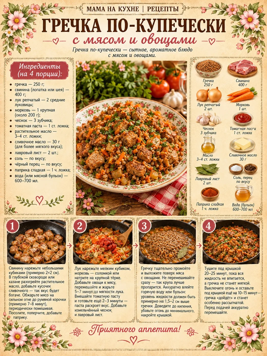 🌸 Гречка по-купечески с мясом и овощами 🌸