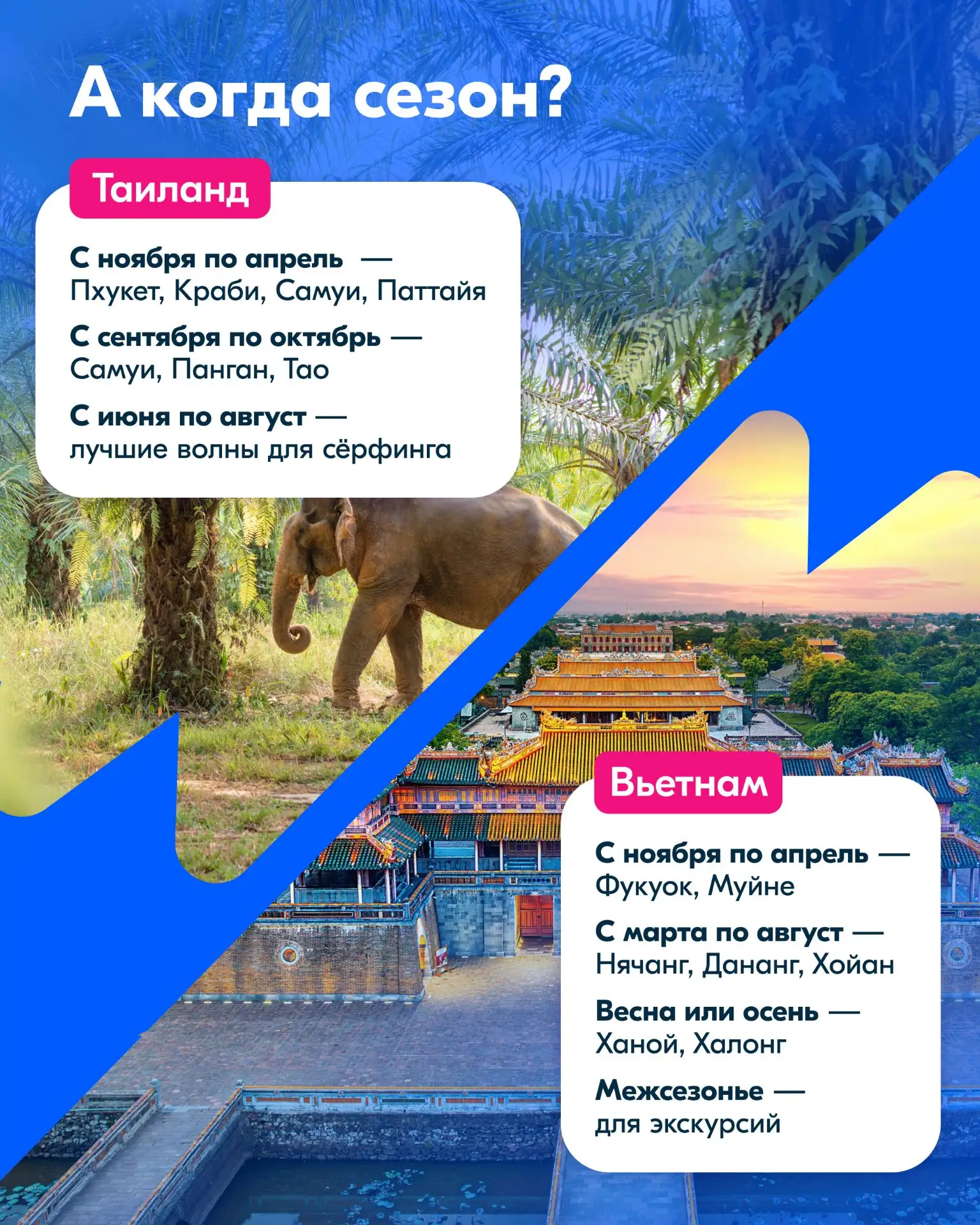 Хочется в Таиланд? Понятно. И во Вьетнам тоже хочется? Понятно.  Мы тоже не смогли выбрать! Собрали 