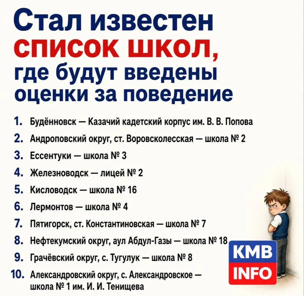 ❗️Стал известен список школ Ставрополья, где введут оценки за поведение
