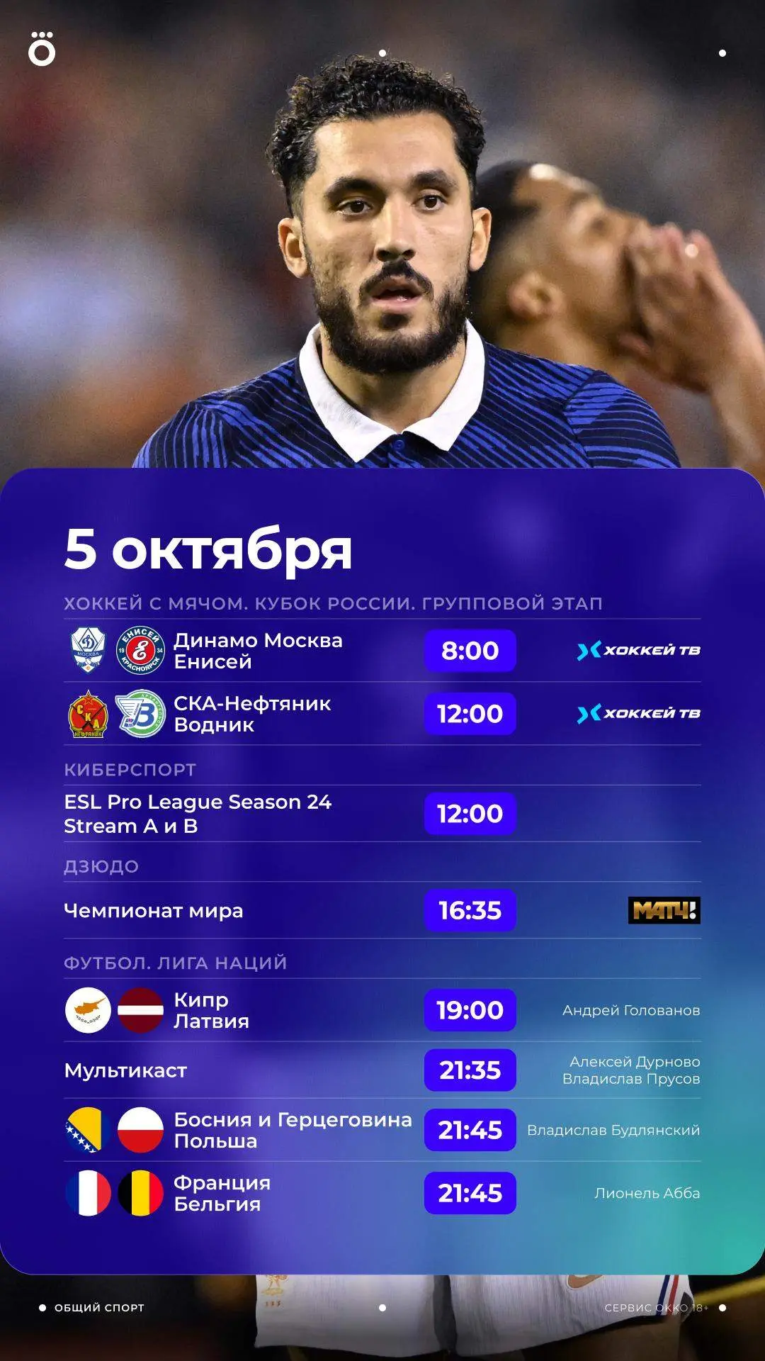 Предпоследний день Лиги наций в октябре, ESL Pro League по CS2, хоккей и товарищеский м...