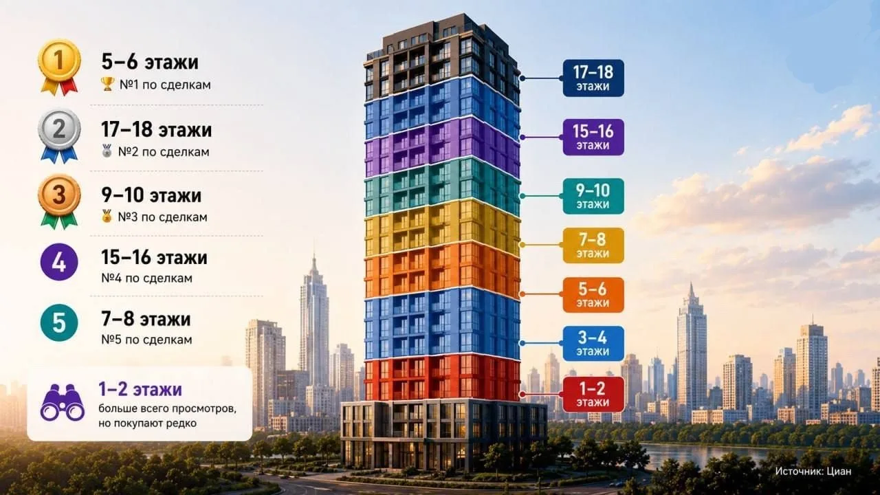 ℹ️ Переплата за квартиры на верхних этажах в Москве достигла 40%