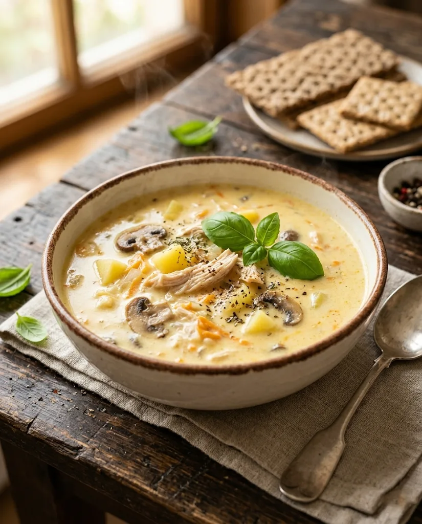 🍲 Сырный суп с курицей и грибами 🧀