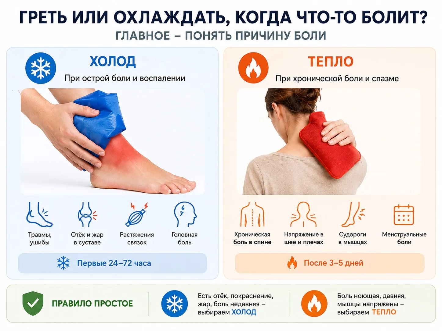 Греть или охлаждать, когда что-то болит? Ошибка, которую совершают многие

Что делать при боли — при