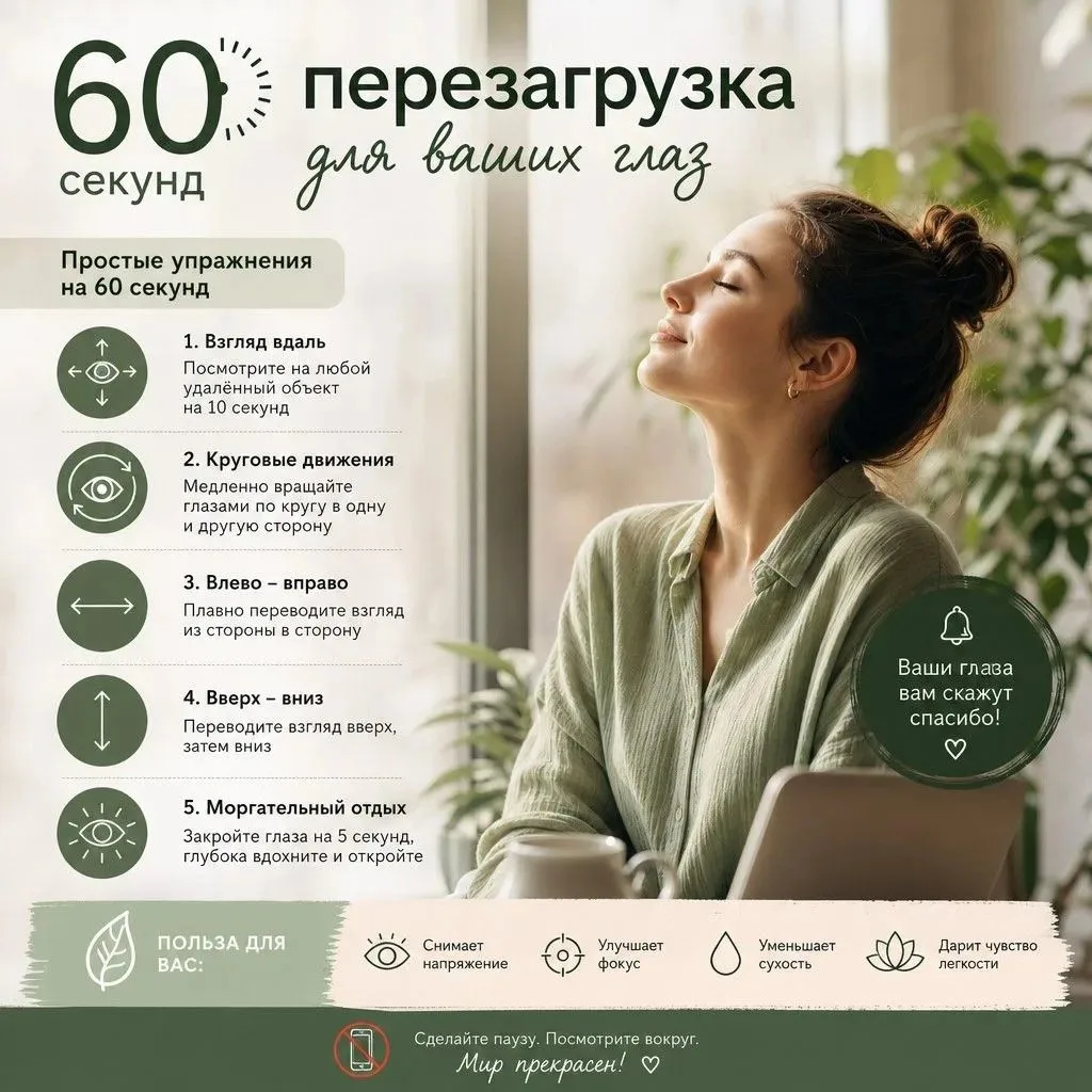 Оторвитесь от экрана на 60 секунд!

Ирония в том, что вы читаете этот текст прямо сейчас в телефоне 