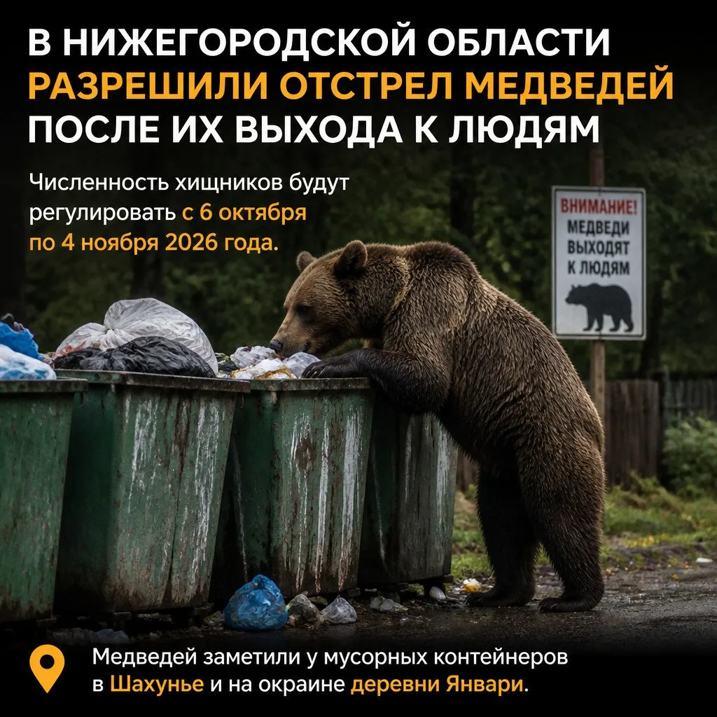 В Нижегородской области разрешили отстрел медведей после их выхода к людям. Численность...