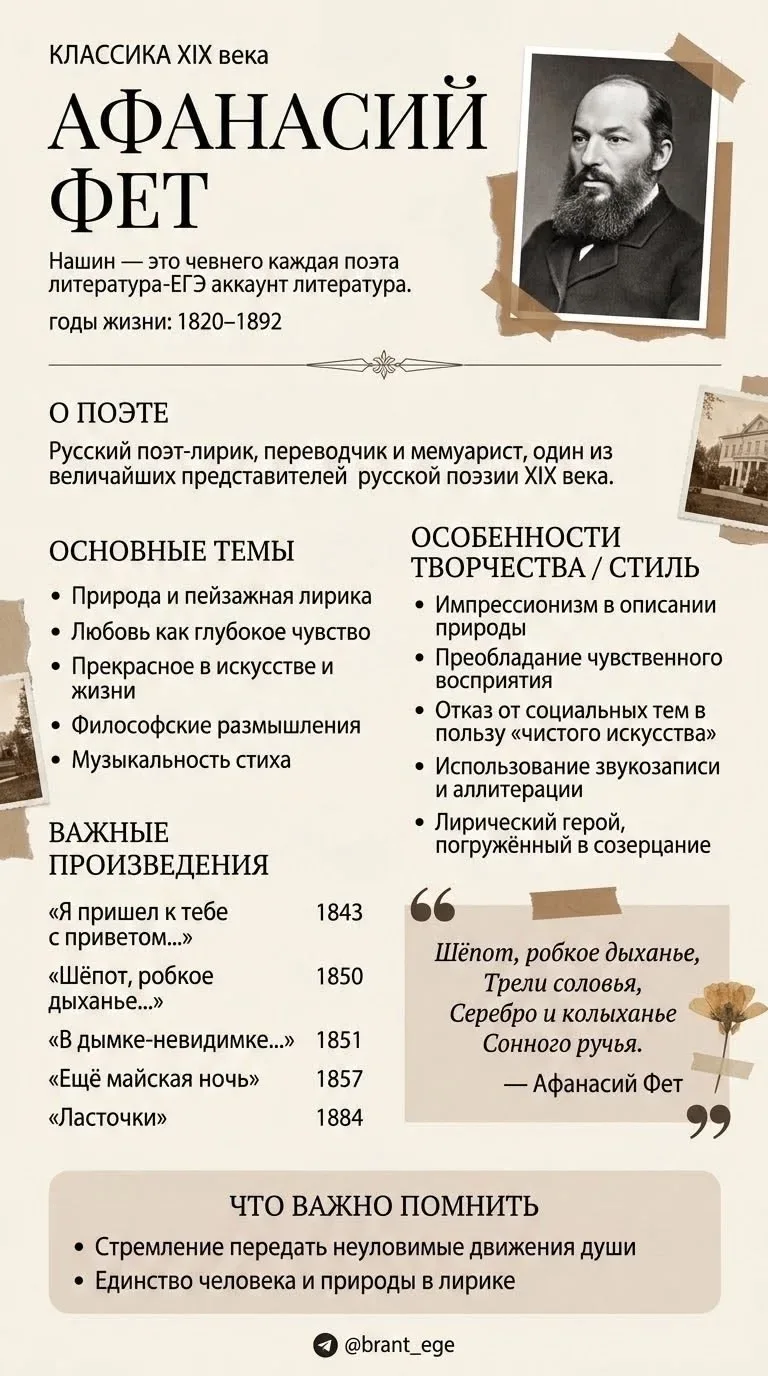 Удобный #Чеклист для того, чтобы познакомиться с творчеством Афанасия Фета.