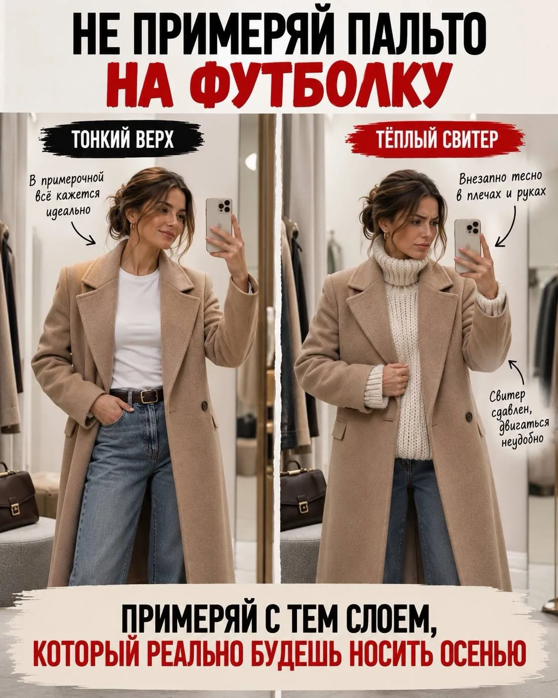 Как выбрать пальто под свитер ✅