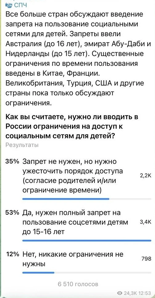 53% опрошенных поддержали ограничение доступа в соцсети для детей